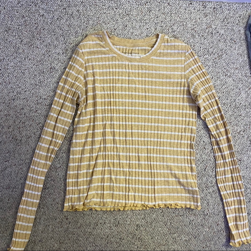 American Eagle yellow and white stripe long sleeve